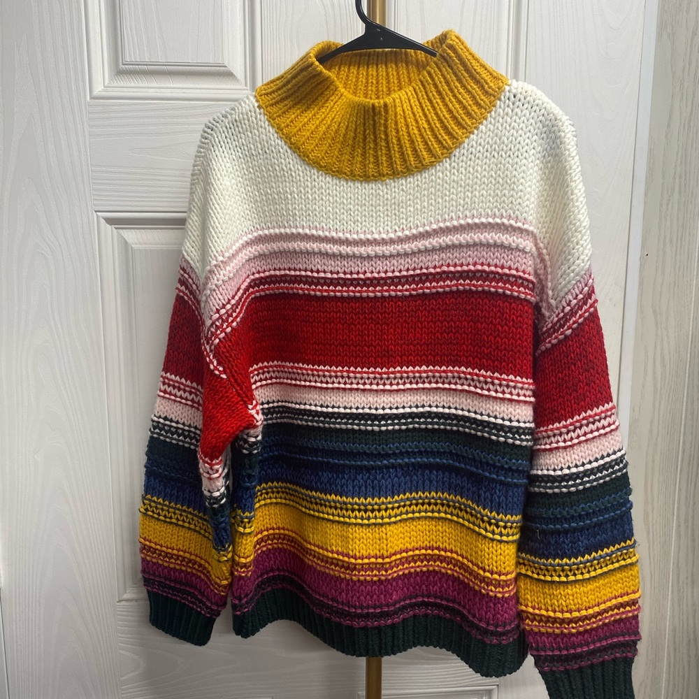 Sundance Colorful Striped Cowl Neck Sweater